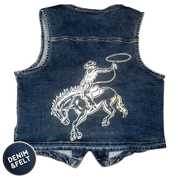 Marigold Kiss Women’s Country Western Iridescent Bronco Denim Vest | NEW/NWT!!🐴🤠 - Picture 7 of 15